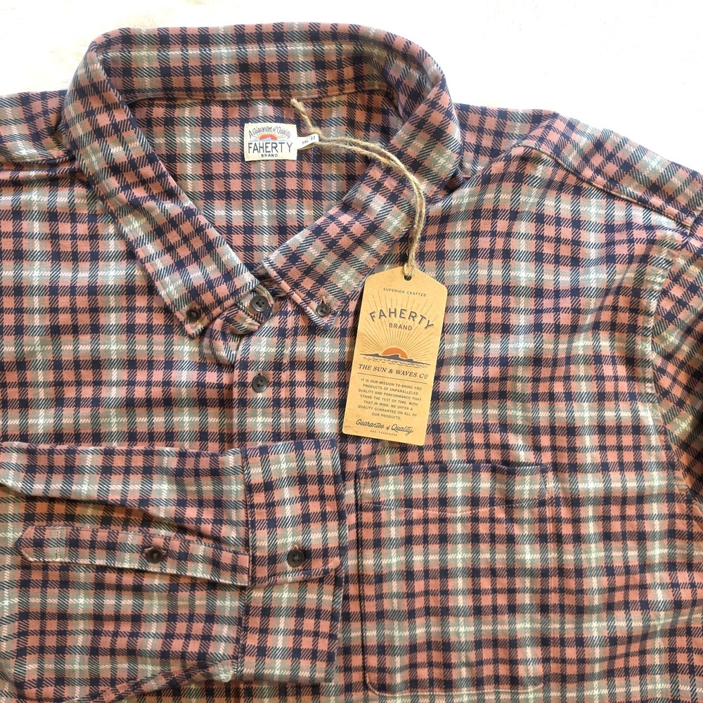 FAHERTY Mens 5XL Grey Pink Knit Check Plaid Long Sleeve Button Shirt NWT! - $178